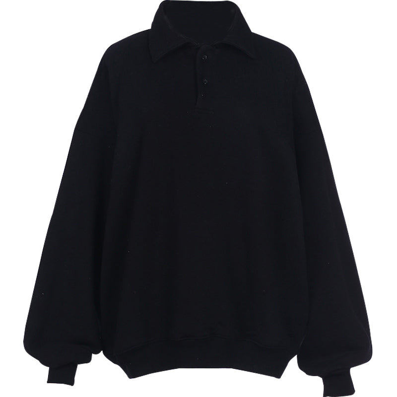 Loose Retro Profile Polo Sweater for Women