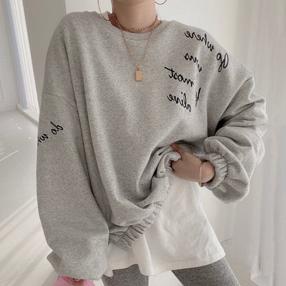 Loose Letter Print Pullover Sweater for Women