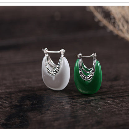 925 Silver Vintage Cat Eye Stone Earrings (Genuine)