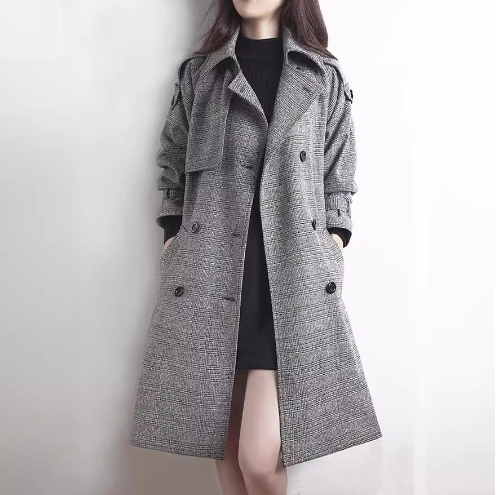 Plaid Mid-Length Coat and Trench Coat