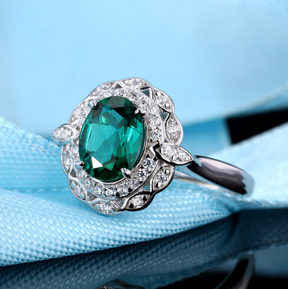 Emerald Women's Adjustable S925 Silver Ring