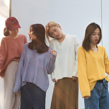 V-Neck Knit Sweater for Women