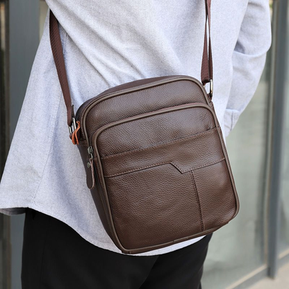 Leather Embossed Zipper Shoulder Satchel Bag for Men