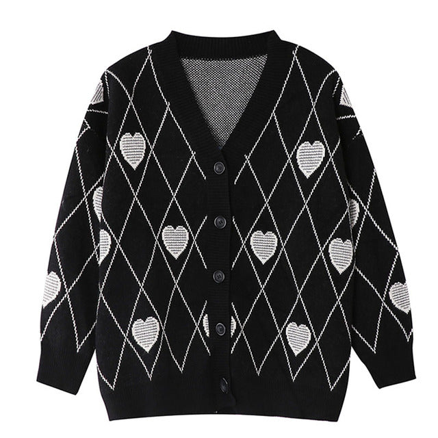 Heart Jacquard Loose Sweater for Women