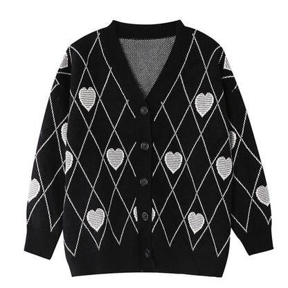 Heart Jacquard Loose Sweater for Women