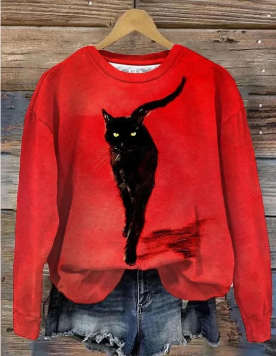 Printed Loose Round Neck Sweater for Women
