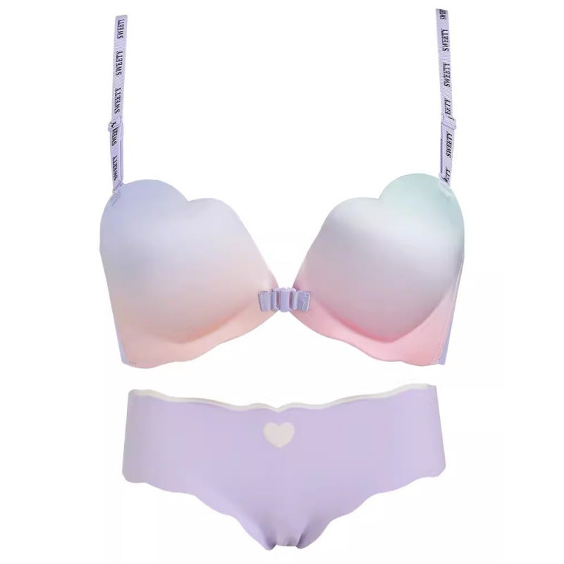 Seamless Push-Up Bra with Back Support and Color Block