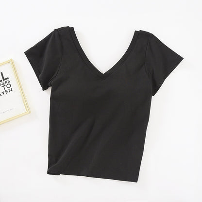 Crop Top with Built-in Bra and V-Neck Design for Women