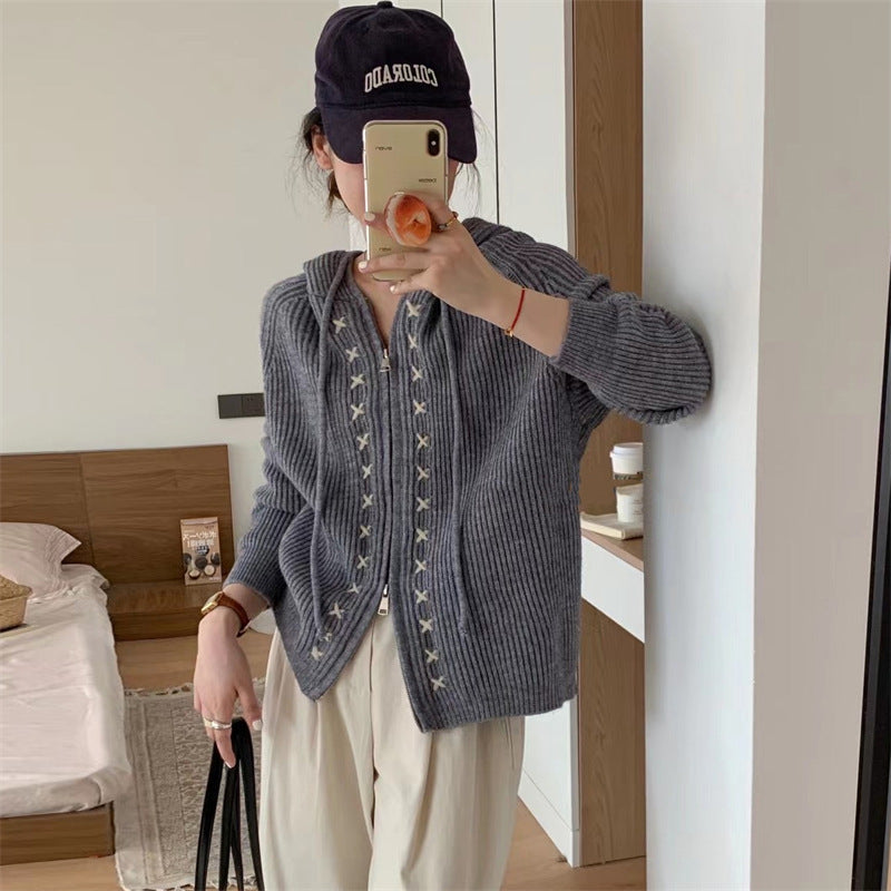 Hooded Tie Cardigan Sweater for Women