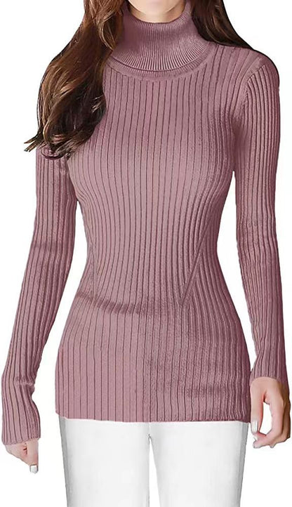 Fashionable Turtleneck Ribbed Sweater for Women