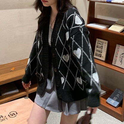 Heart Jacquard Loose Sweater for Women