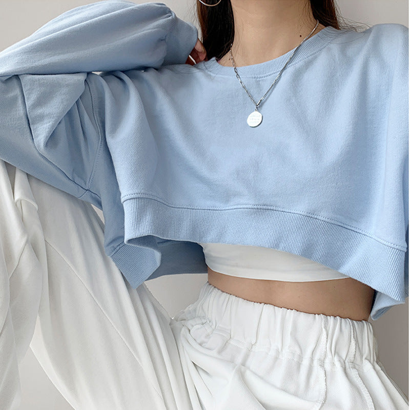 Loose Round Neck Short Sweater for Women