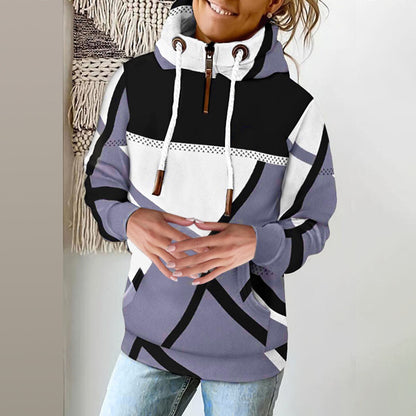 High Neck Printed Fleece Sweater for Women