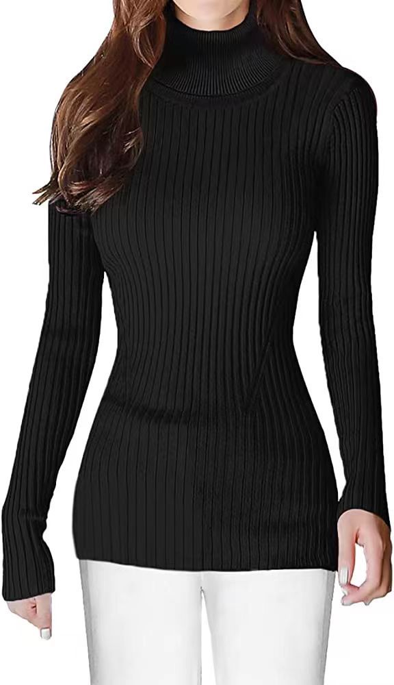 Fashionable Turtleneck Ribbed Sweater for Women
