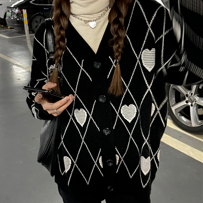 Heart Jacquard Loose Sweater for Women