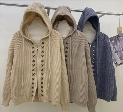 Hooded Tie Cardigan Sweater for Women