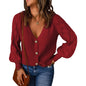 Solid Color Rhombus Puff Sleeve Knit Sweater Coat
