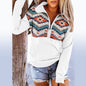 Retro Printed Zipper Pocket Sweater for Women