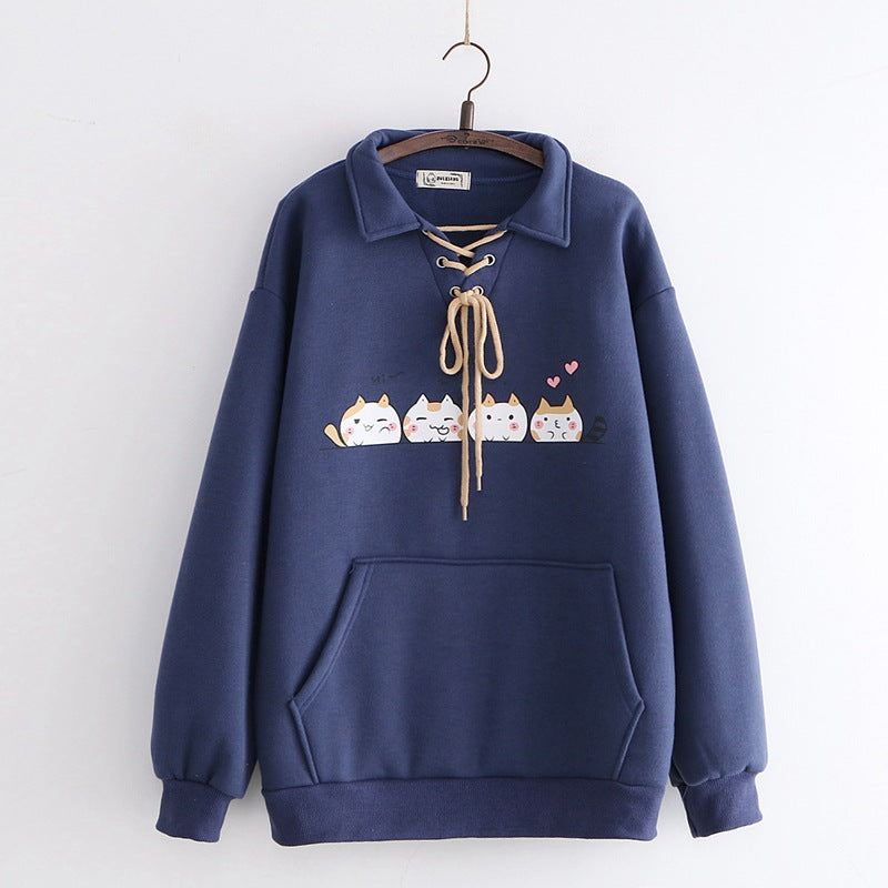 Plush Hooded Sweater for Women - Student Style