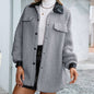 Plush PU Long Single Breasted Lapel Cardigan Coat