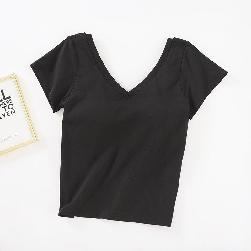 Crop Top with Built-in Bra and V-Neck Design for Women
