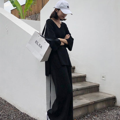 Women's Knit Set with Loose Sweater and Wide Leg Pants