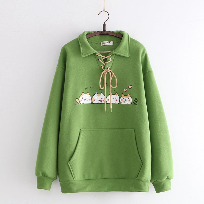 Plush Hooded Sweater for Women - Student Style
