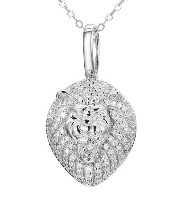 S925 Silver Moissanite Lion Head Pendant Necklace