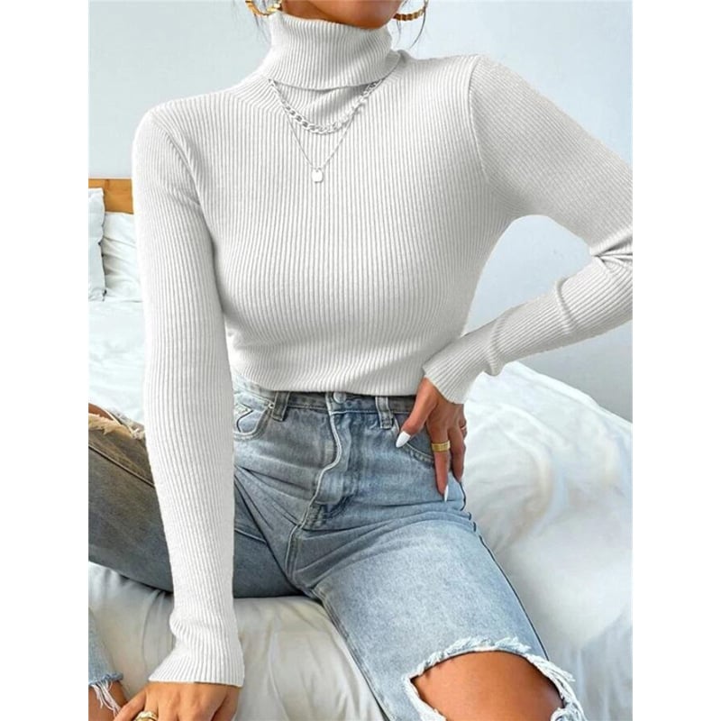 High Neck Knitted Pullover Sweater for Women
