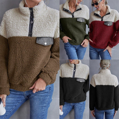 Color-Blocking Casual Plush Sweater for Women