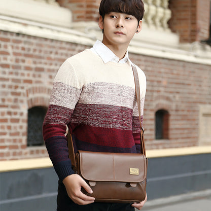 Retro Black Leather Satchel for Men - Casual Shoulder Bag