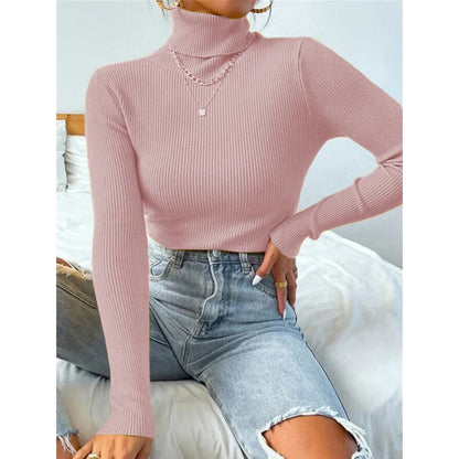 High Neck Knitted Pullover Sweater for Women