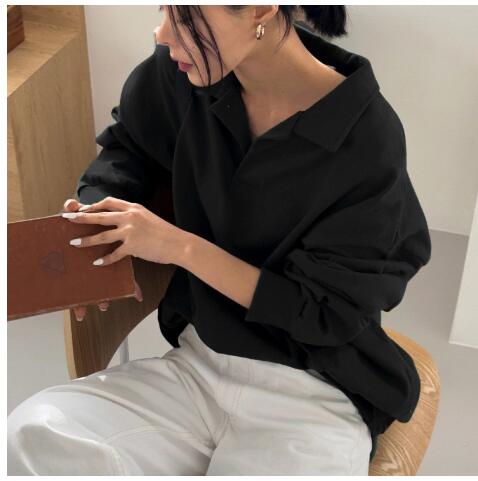 Loose Retro Profile Polo Sweater for Women
