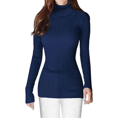 Fashionable Turtleneck Ribbed Sweater for Women