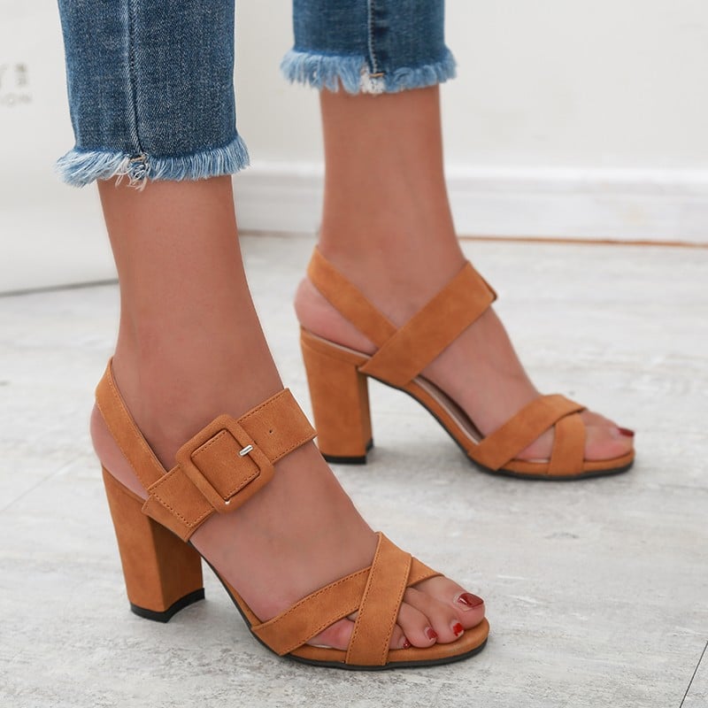 Fashion Sandals with Thick Heel and Fish Mouth Design