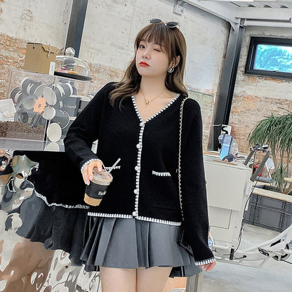 Plus Size Women's Knitted Cardigan - Retro Style Top