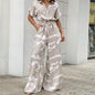 Casual Fashion Print Lace-Up Straight Jumpsuit