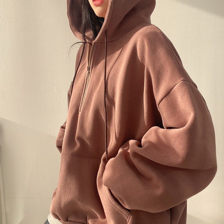 Fleece-lined Hooded Pullover Sweater for Women