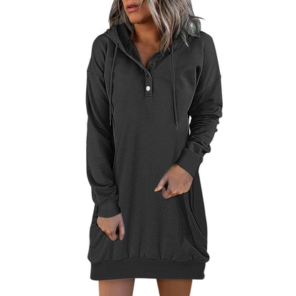 Solid Hooded Drawstring Sweater for Women