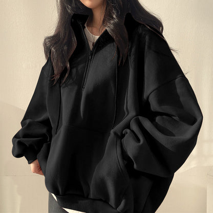 Fleece-lined Hooded Pullover Sweater for Women