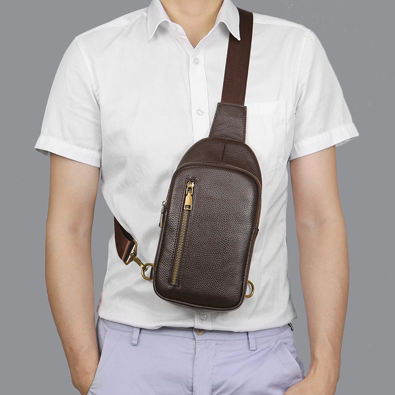 Genuine Leather Small Sling Bag for Men Outdoors