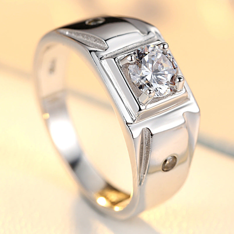 S925 Silver Men's Diamond-studded Ring