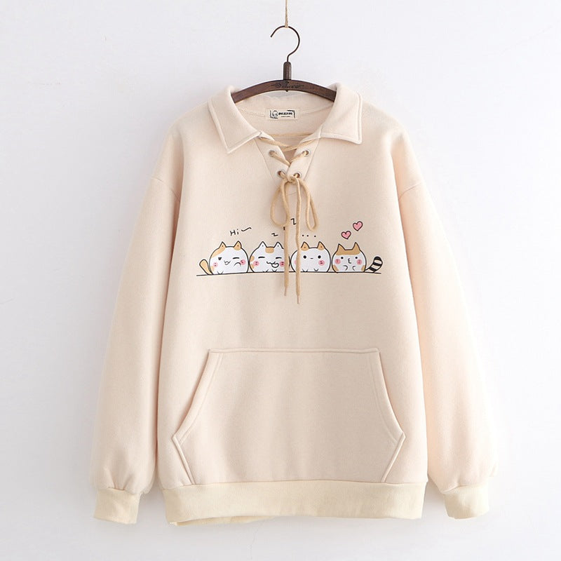Plush Hooded Sweater for Women - Student Style