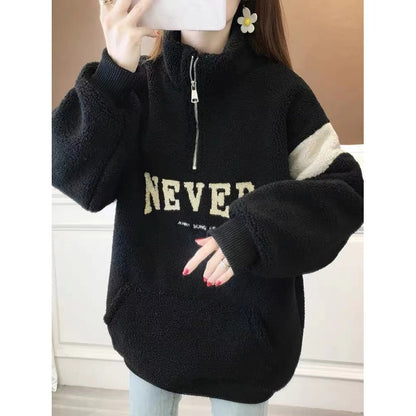 Thick Velvet Padded Letter Sweater for Women