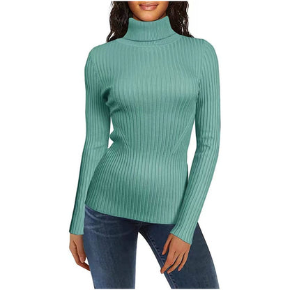 Fashionable Turtleneck Ribbed Sweater for Women