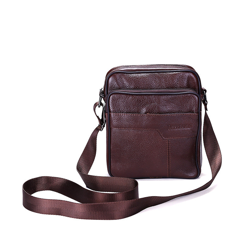 Leather Embossed Zipper Shoulder Satchel Bag for Men