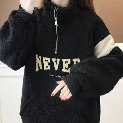 Thick Velvet Padded Letter Sweater for Women