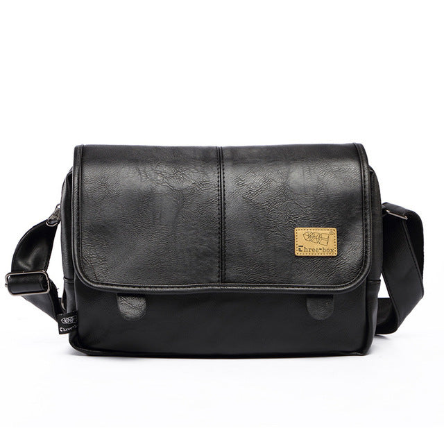Retro Black Leather Satchel for Men - Casual Shoulder Bag