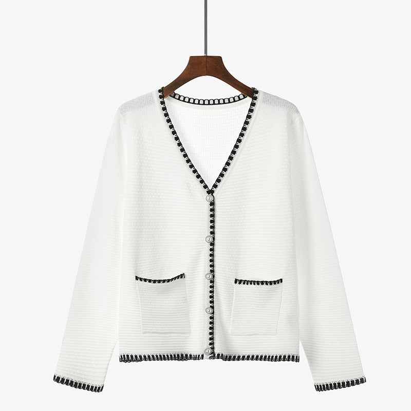 Plus Size Women's Knitted Cardigan - Retro Style Top