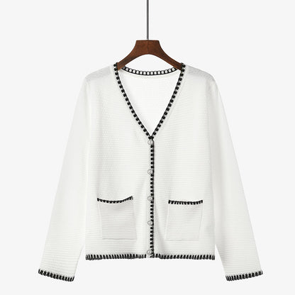 Plus Size Women's Knitted Cardigan - Retro Style Top